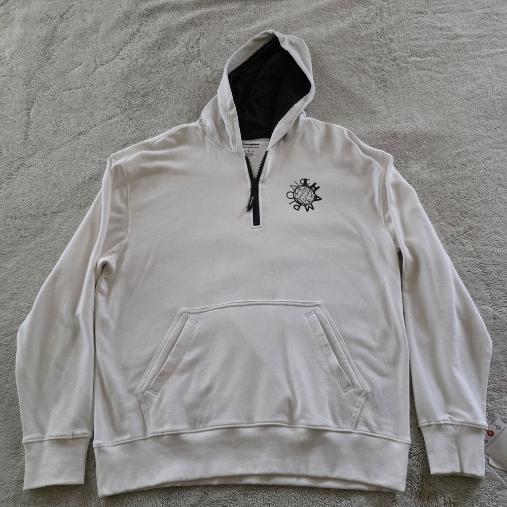 Champion White Zip-Up Hoodie with Black Logo
